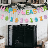 Glitter Happy Easter Banner with Bunny Egg Garland Colorful Party Decor Supplies