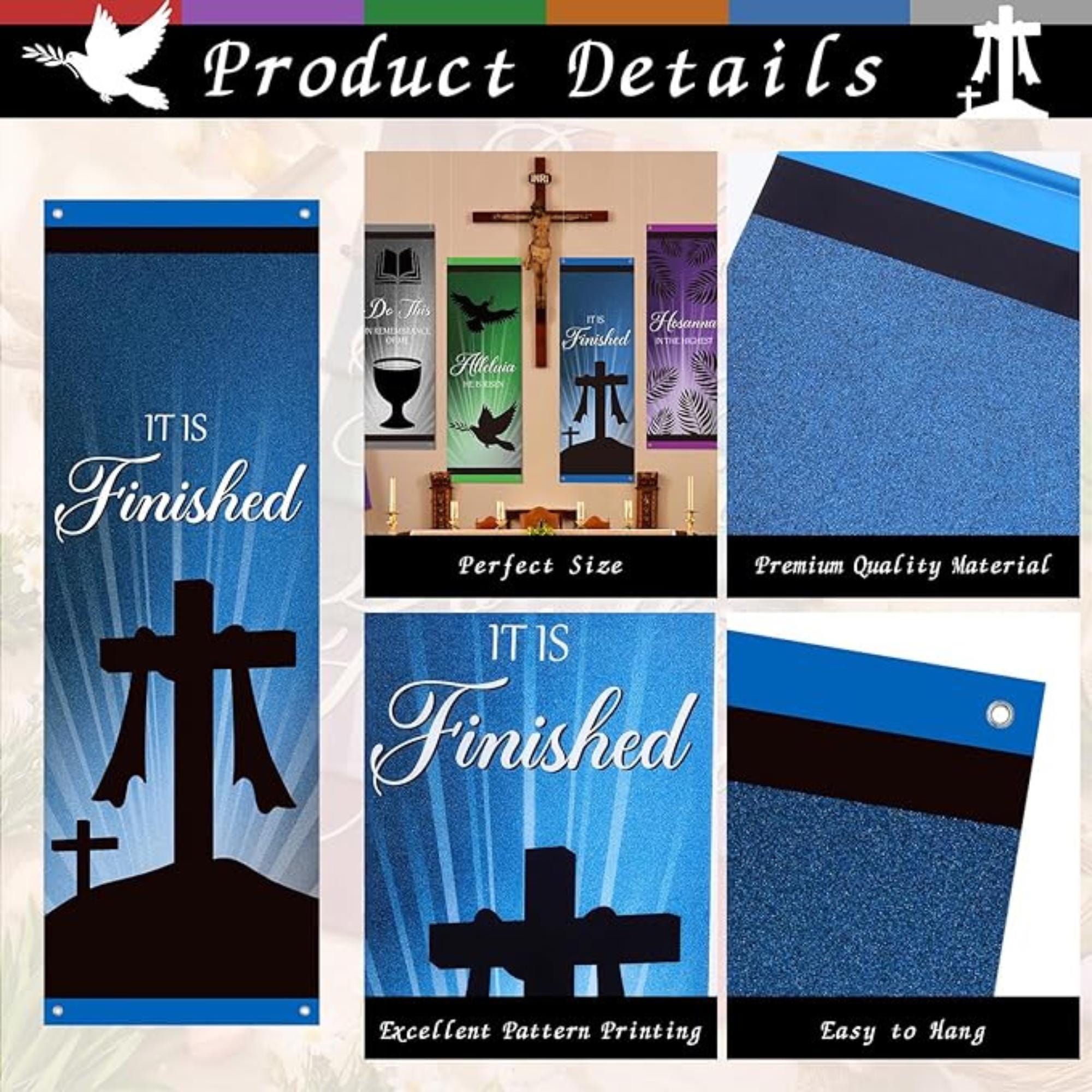 Easter Church Banners: Christian Scripture Sanctuary Wall Decor Set