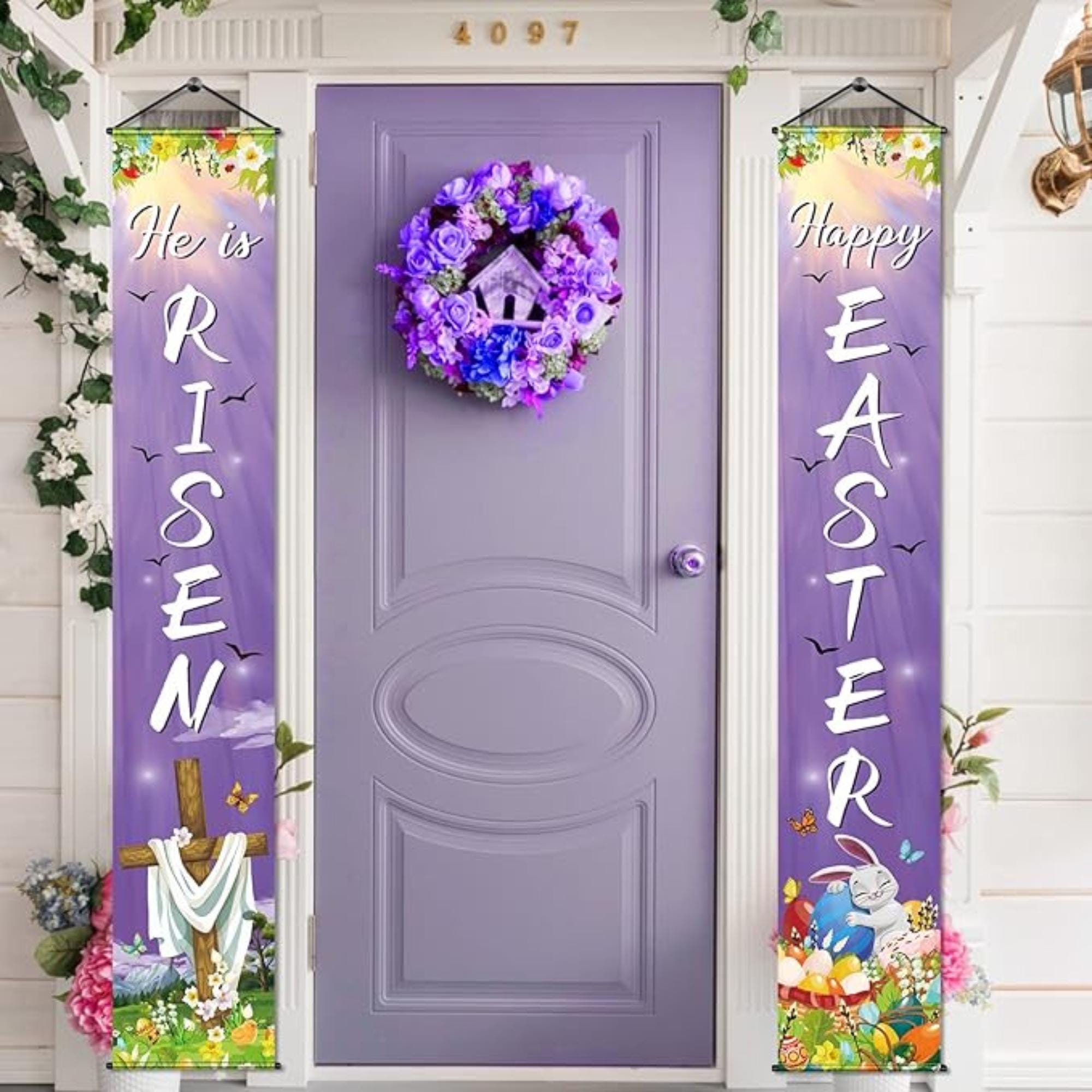 Easter Porch Banner Set: He Is Risen, Happy Easter Door Decorations