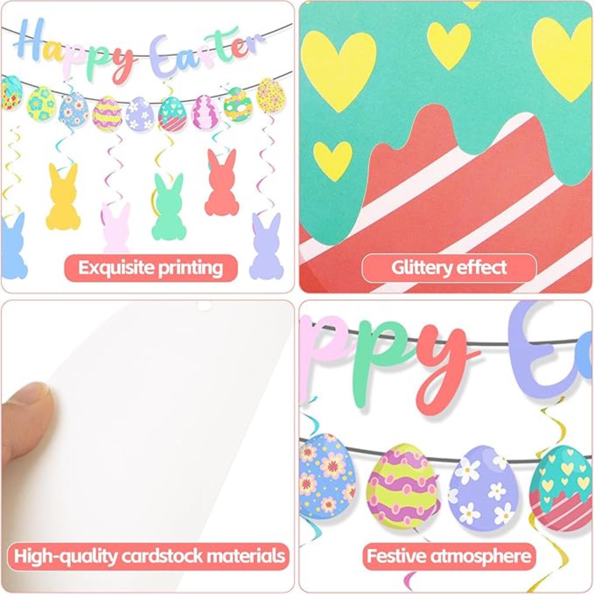 Happy Easter Banner Egg Garland with Bunny Hanging Swirl Party Decor Supplie