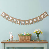 Happy Easter Burlap Banner with Bunny Embroidery – Rustic Farmhouse Garland