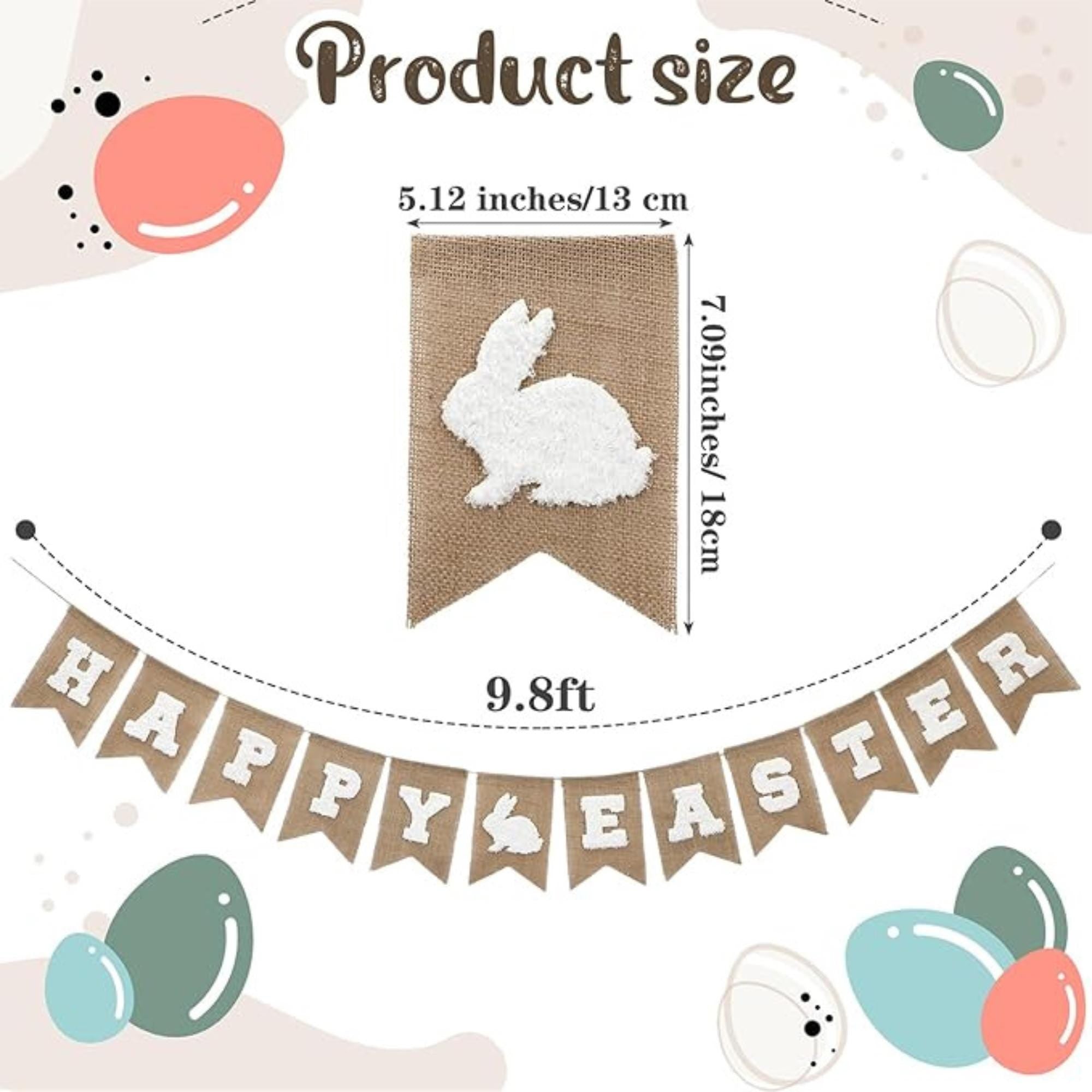 Happy Easter Burlap Banner with Bunny Embroidery – Rustic Farmhouse Garland