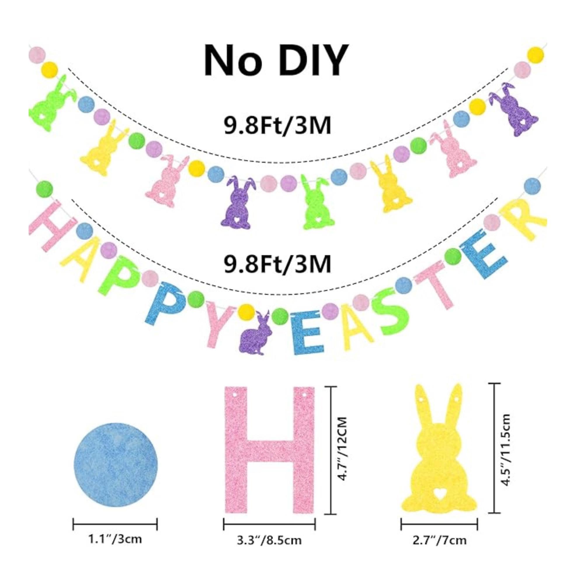 Wool Felt Easter Bunny Garland: Pastel Spring Banner for Party Decor