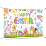 Happy Easter Backdrop Banner: Rustic Bunny Wooden Photo Booth Party Decor