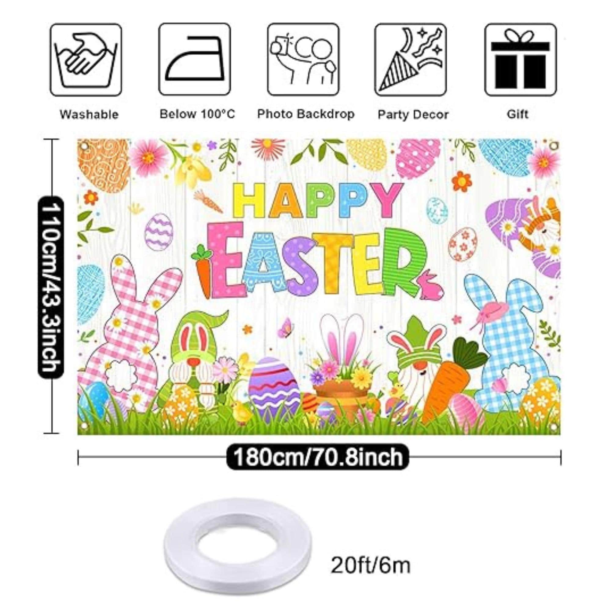 Happy Easter Backdrop Banner: Rustic Bunny Wooden Photo Booth Party Decor
