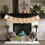 Happy Easter Burlap Banner with Bunnies and Carrots – Rustic Spring Party Decor