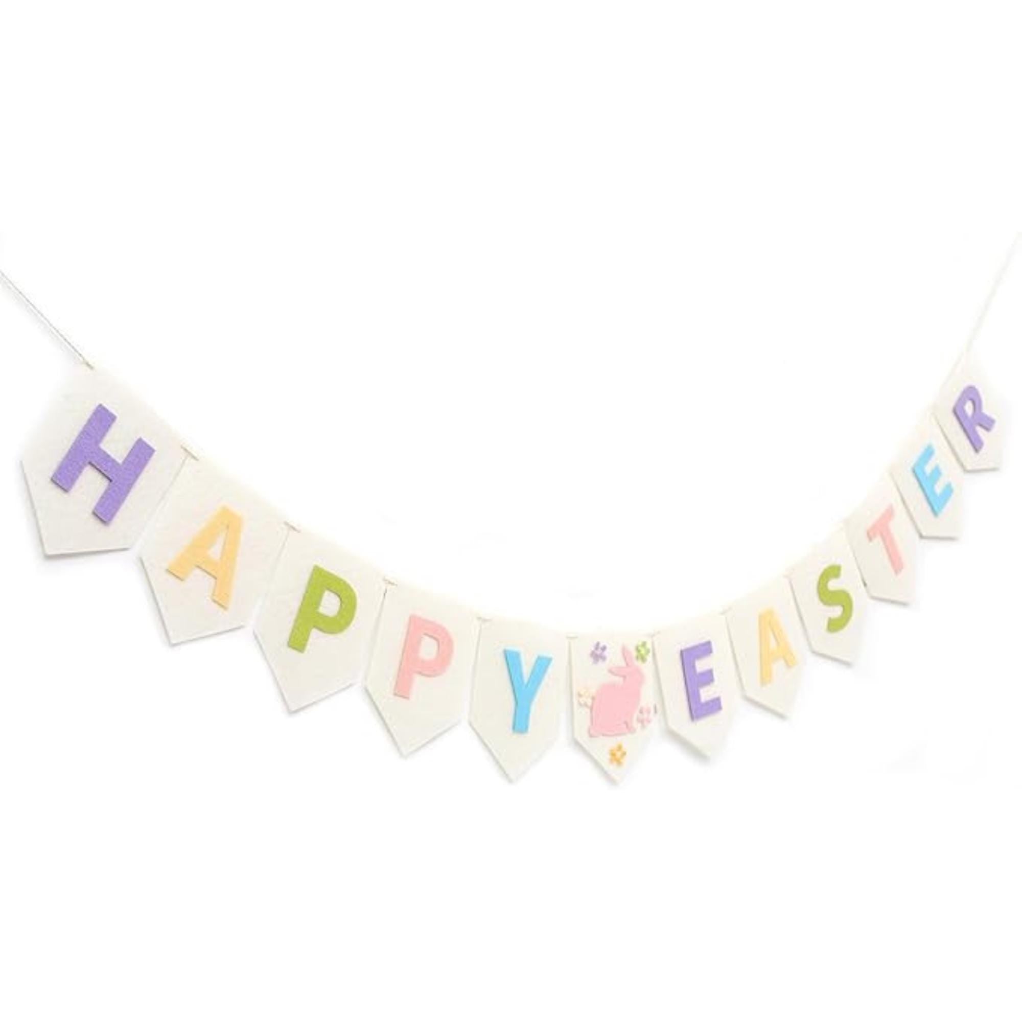 Felt Happy Easter Banner Pastel Bunny Bunting Garland Mantel Wall Party Decor Supplies