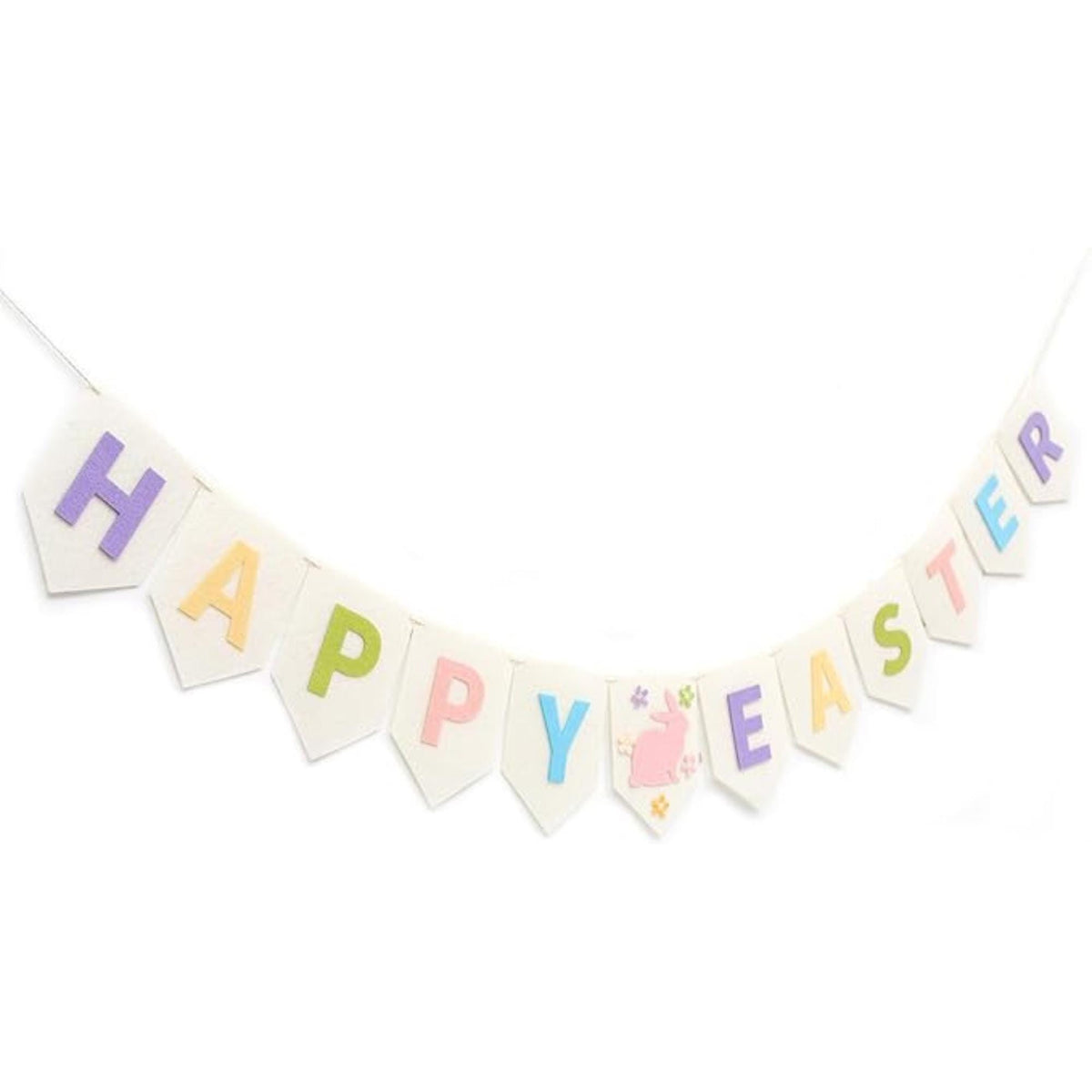 Felt Happy Easter Banner Pastel Bunny Bunting Garland Mantel Wall Party Decor Supplies