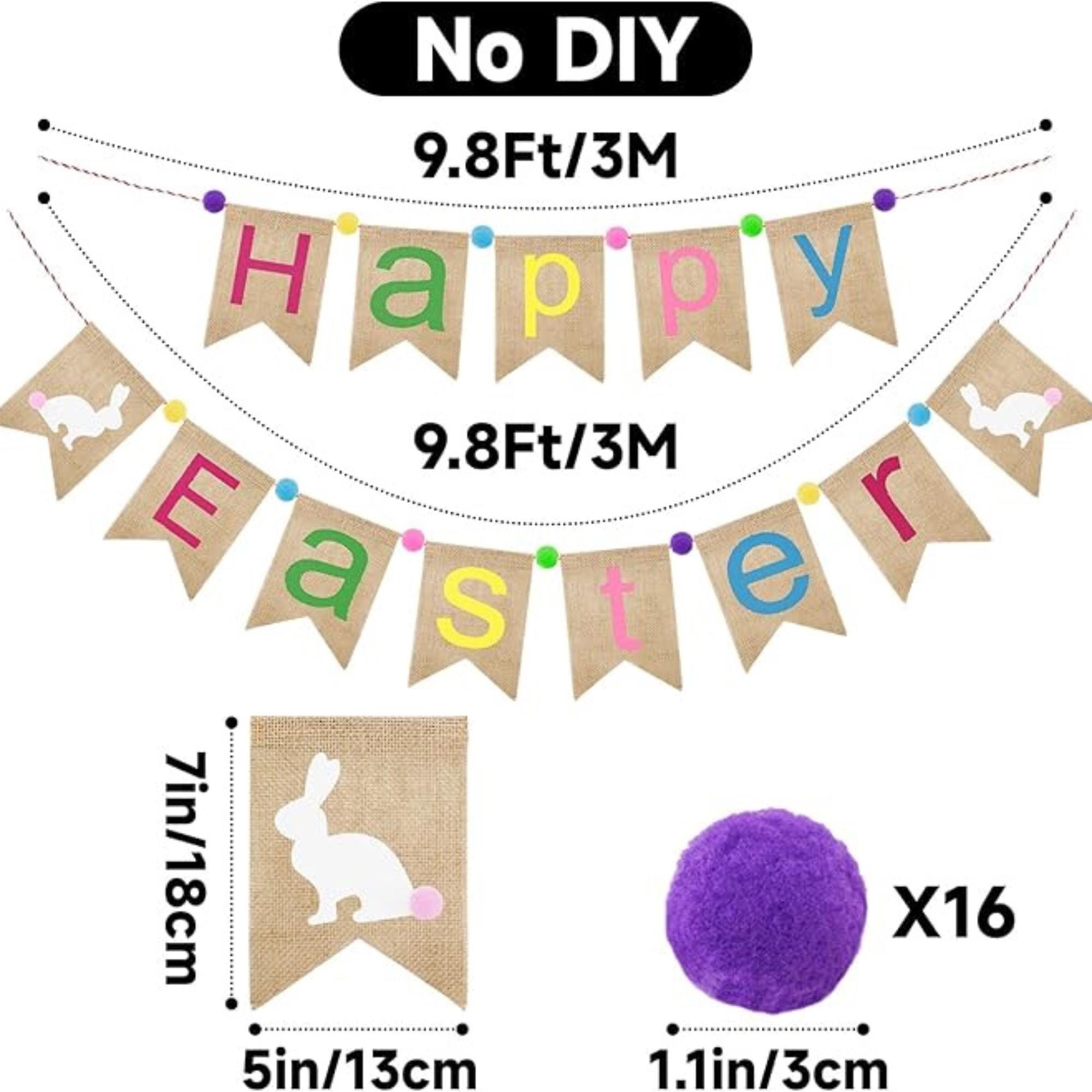 Burlap Easter Banner with Bunnies and Pom Poms – Pre-Assembled Garland