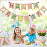 Burlap Easter Banner with Bunnies and Pom Poms – Pre-Assembled Garland