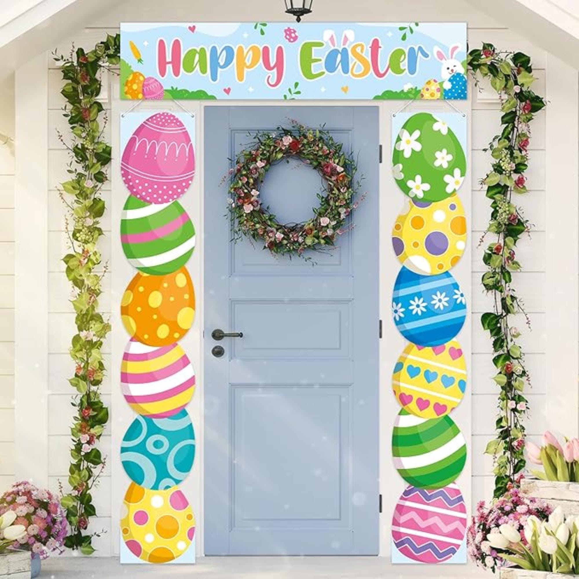 Happy Easter Egg Door Banners: Spring Porch Party Decor Supplies