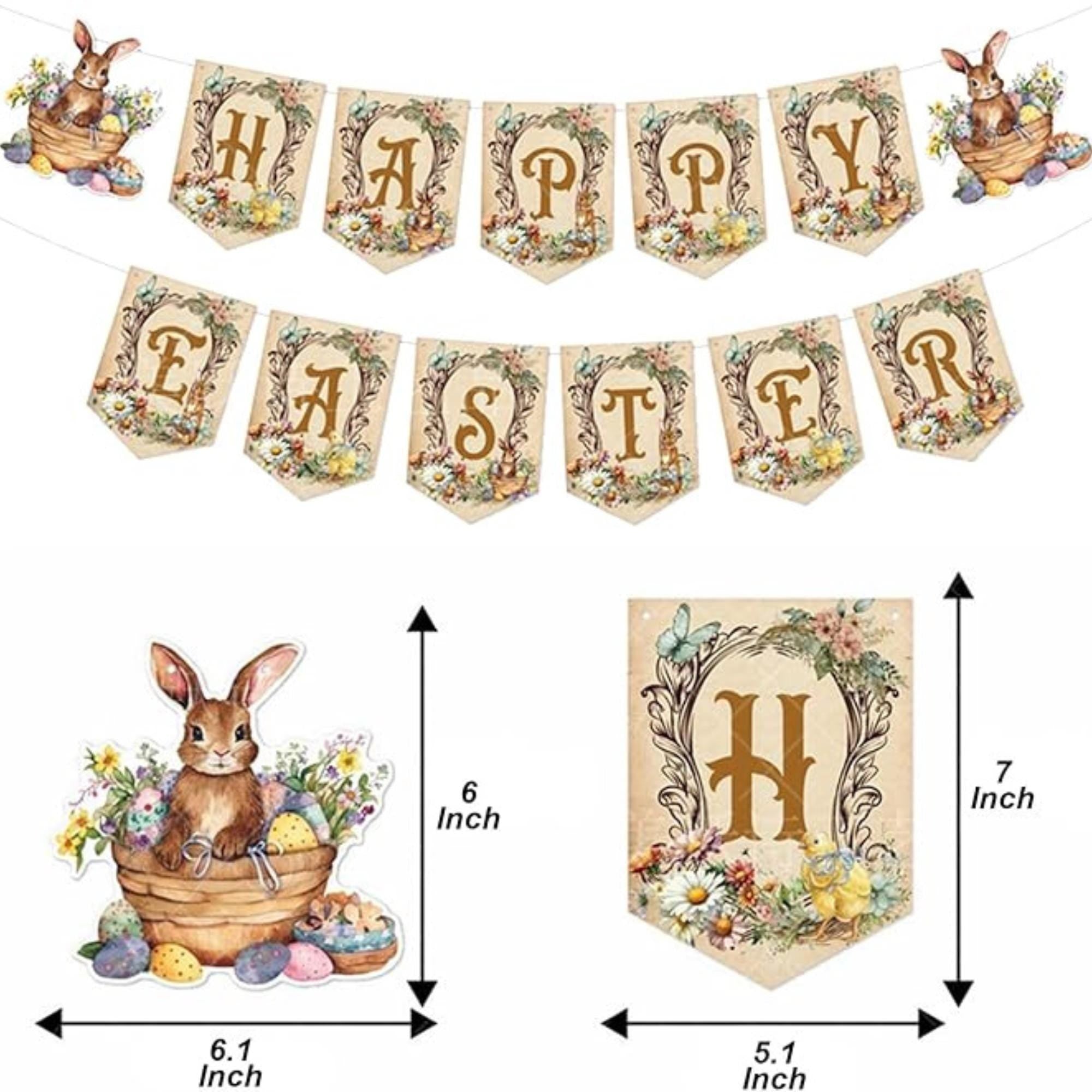 Happy Easter Bunny Banner Indoor Outdoor Mantel Spring Party Decor Supplies
