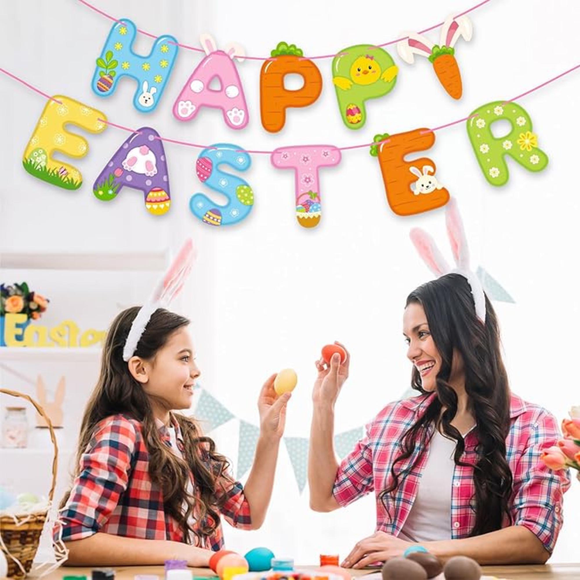 Happy Easter Banner Garland Bunny Egg Chick Carrot Colorful Spring Party Decor Supplies