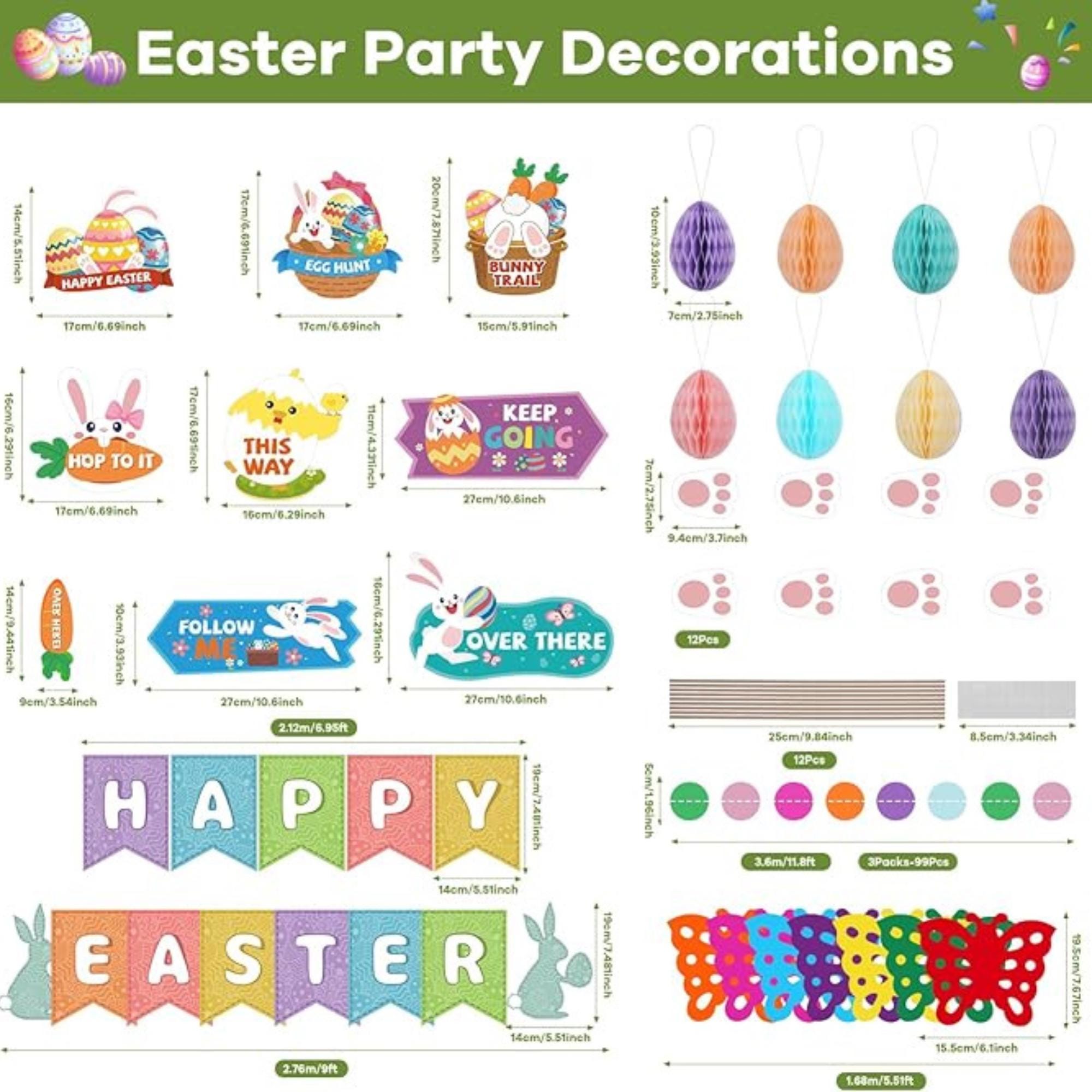 Easter Decorations Set: Happy Easter Banner, Bunny Garland, Egg Hunt Signs, Party Decor
