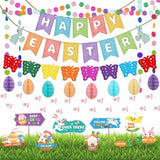 Easter Decorations Set: Happy Easter Banner, Bunny Garland, Egg Hunt Signs, Party Decor