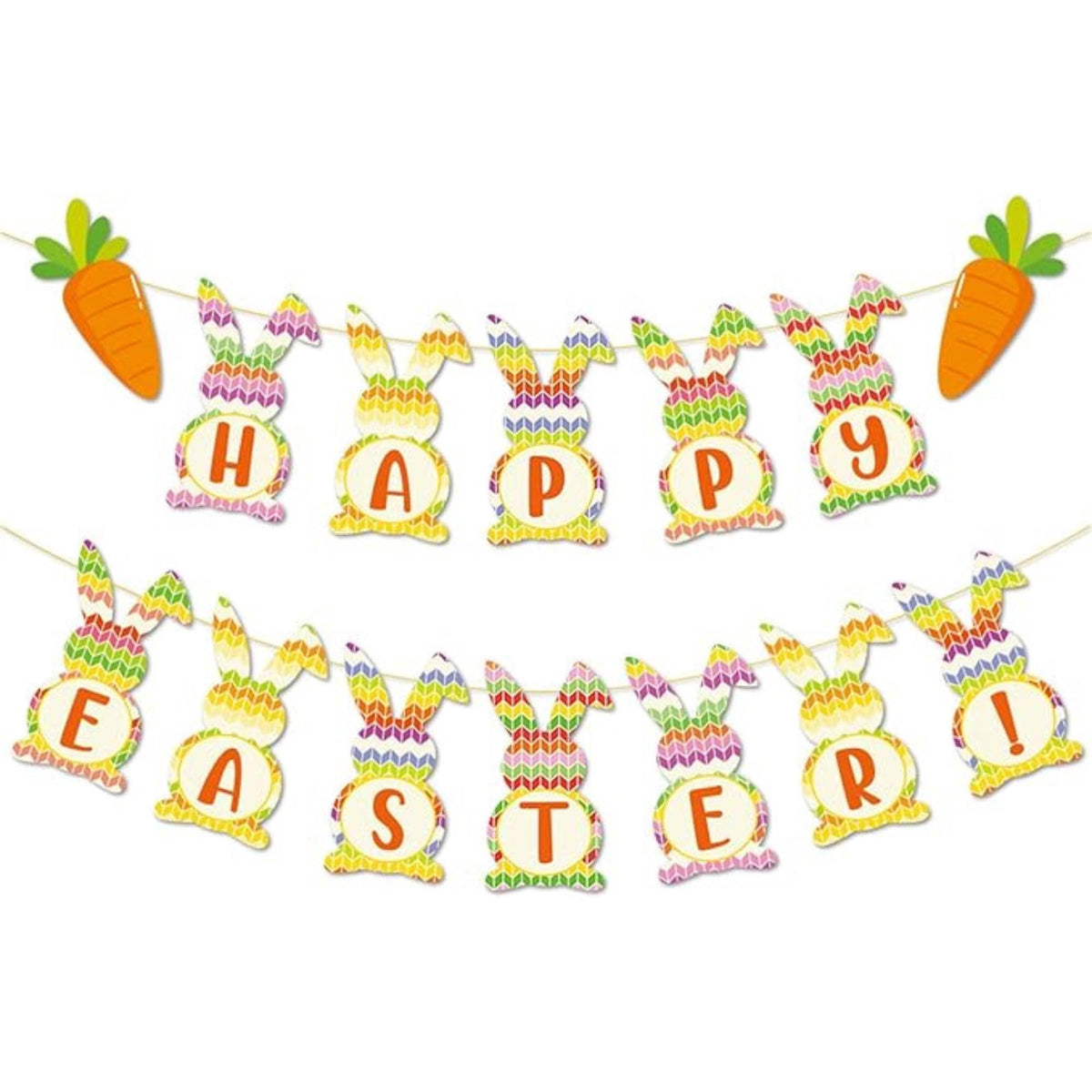 Happy Easter Banner Bunny Carrot Garland Indoor Outdoor Mantel Spring Party Decor Supplies