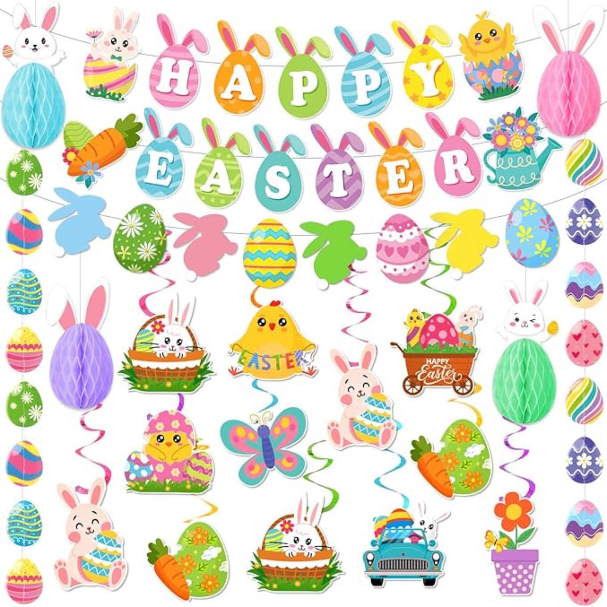 Easter Decorations Set: Bunny, Egg, Honeycomb Garland Party Supplies