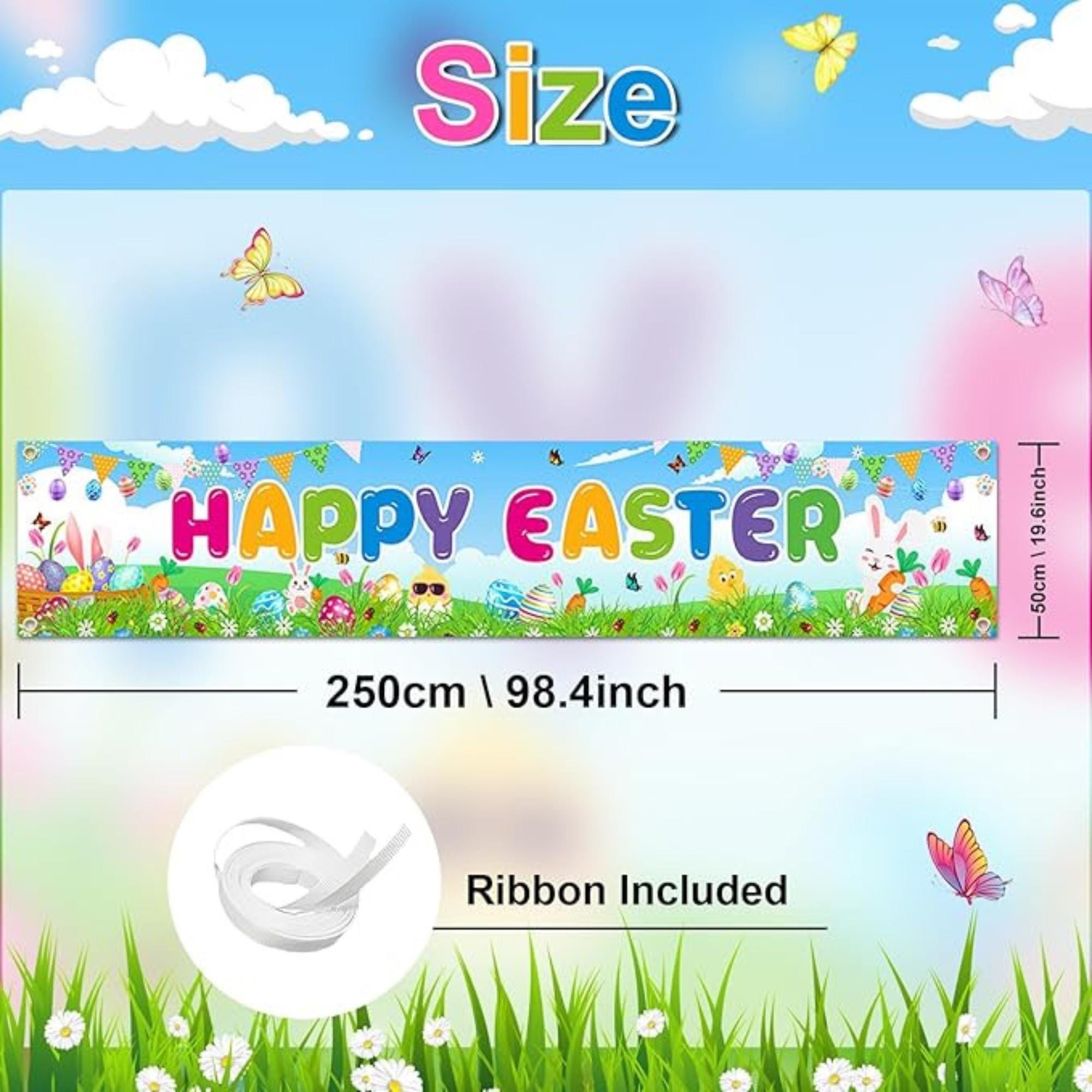 Happy Easter Large Bunny Eggs Fence Backdrop Banner Outdoor Classroom Party Decor Supplies