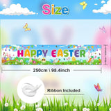 Happy Easter Large Bunny Eggs Fence Backdrop Banner Outdoor Classroom Party Decor Supplies