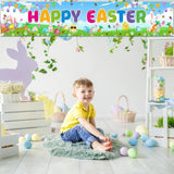 Happy Easter Large Bunny Eggs Fence Backdrop Banner Outdoor Classroom Party Decor Supplies