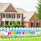 Happy Easter Large Bunny Eggs Fence Backdrop Banner Outdoor Classroom Party Decor Supplies