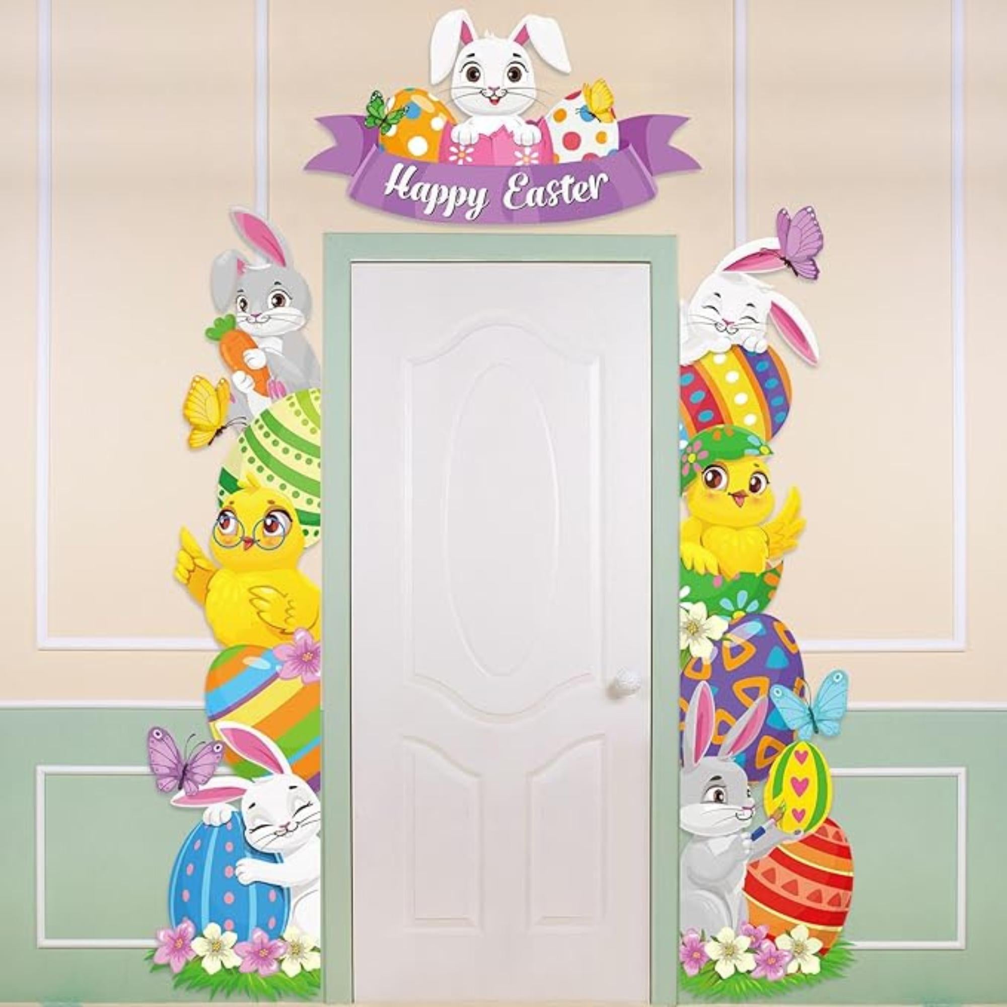Happy Easter Porch Banners: Bunny, Chick, Egg Door Decor (Set of 3)