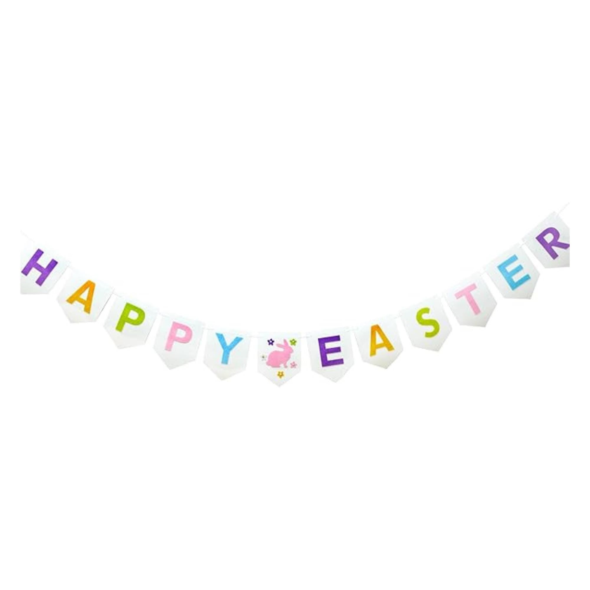 Happy Easter Felt Bunny Garland Banner White Mantel Wall Indoor Party Decor Supplies