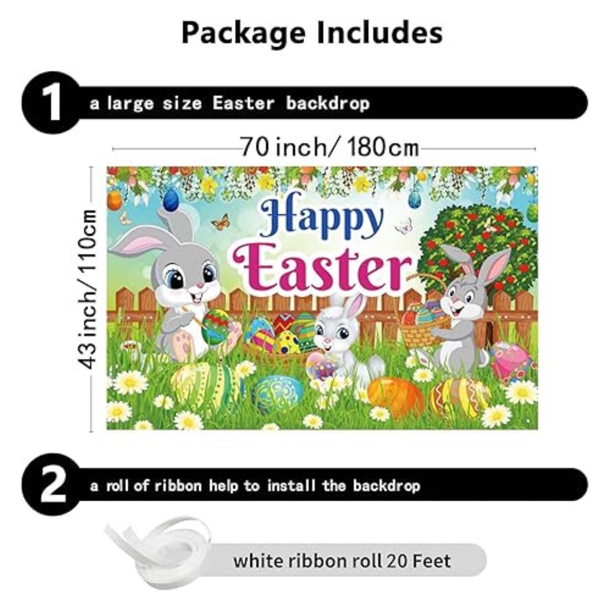 Happy Easter Backdrop Banner 70 x 43 Inch Large Photography Background Party Decor Supplies