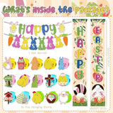 Happy Easter Banner and Swirls Set: Bunny, Egg Decorations for Spring Party