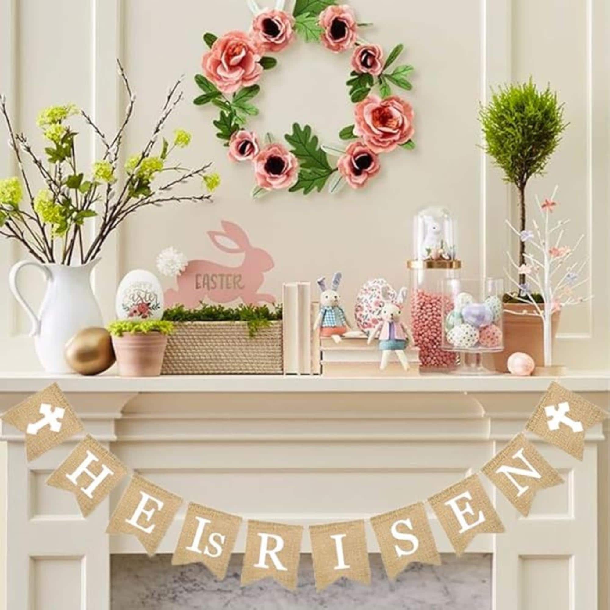 He Is Risen Banner Burlap Garland Religious Easter Bunting Christian Resurrection Party Decor Supplies