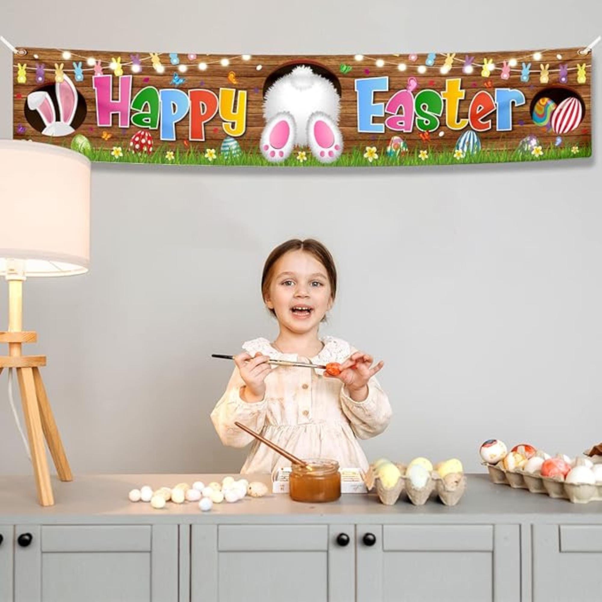 Happy Easter Yard Sign Banner Bunny Spring Outdoor Party Decor Supplies