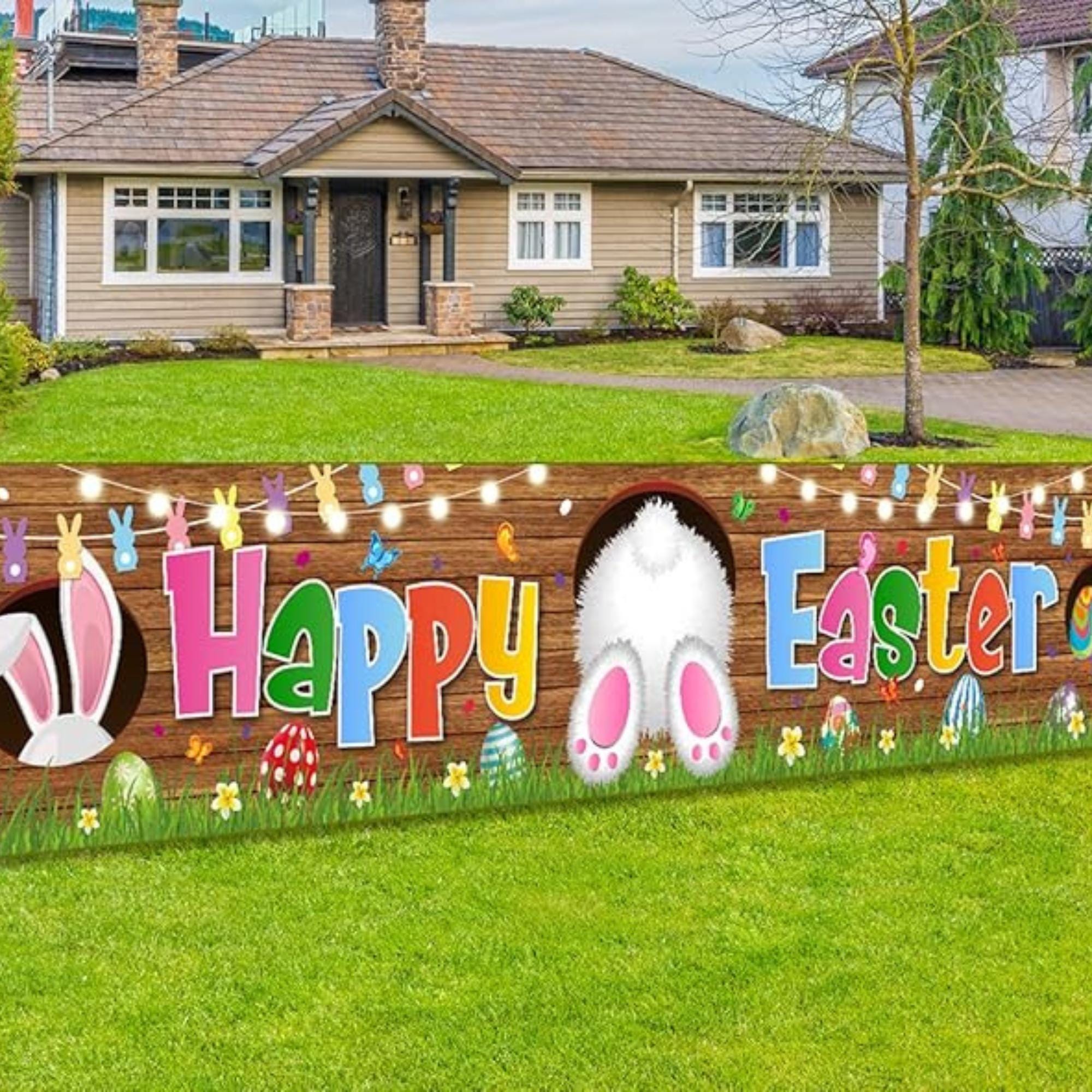 Happy Easter Yard Sign Banner Bunny Spring Outdoor Party Decor Supplies