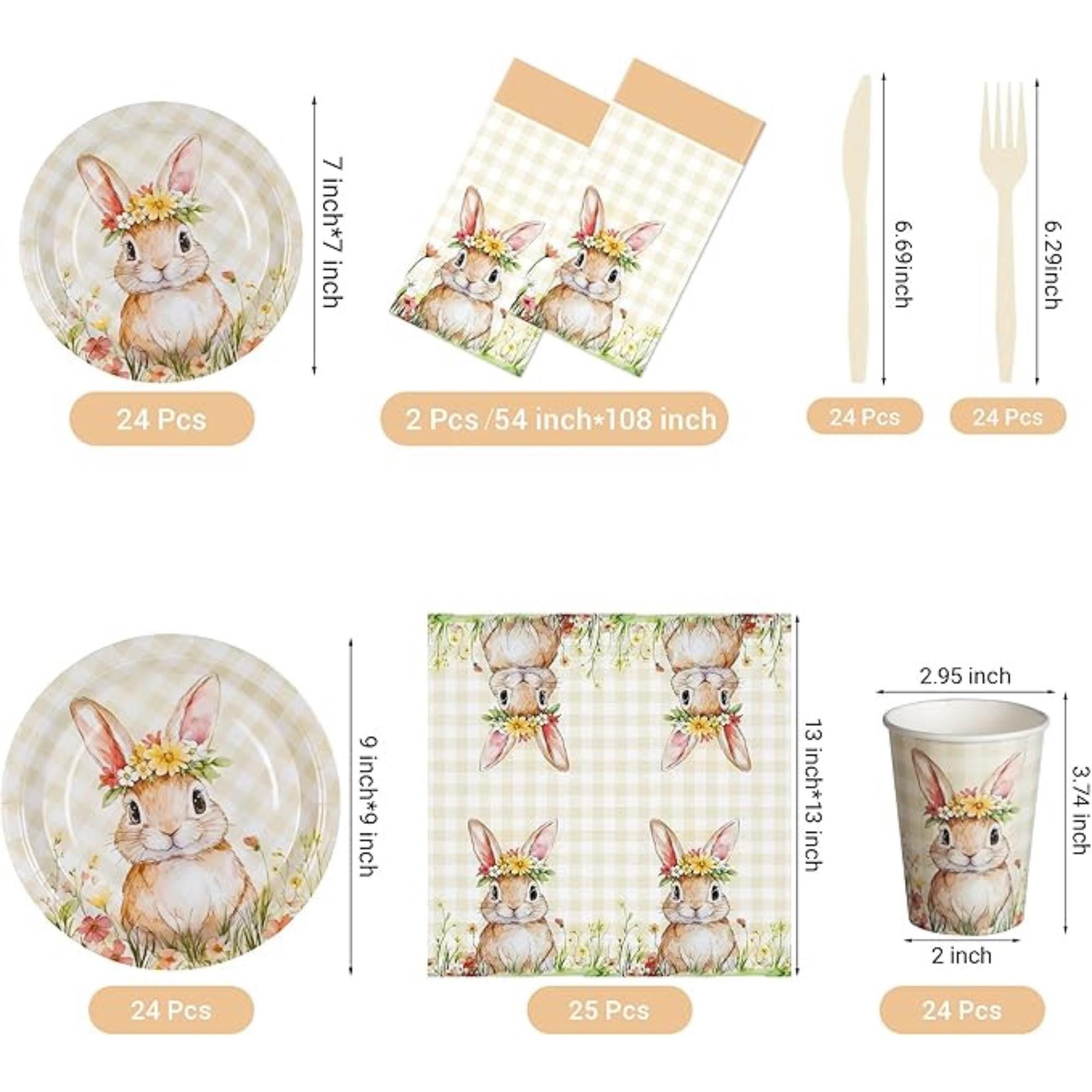 Easter Bunny Themed Disposable Tableware Set for 25 Guests