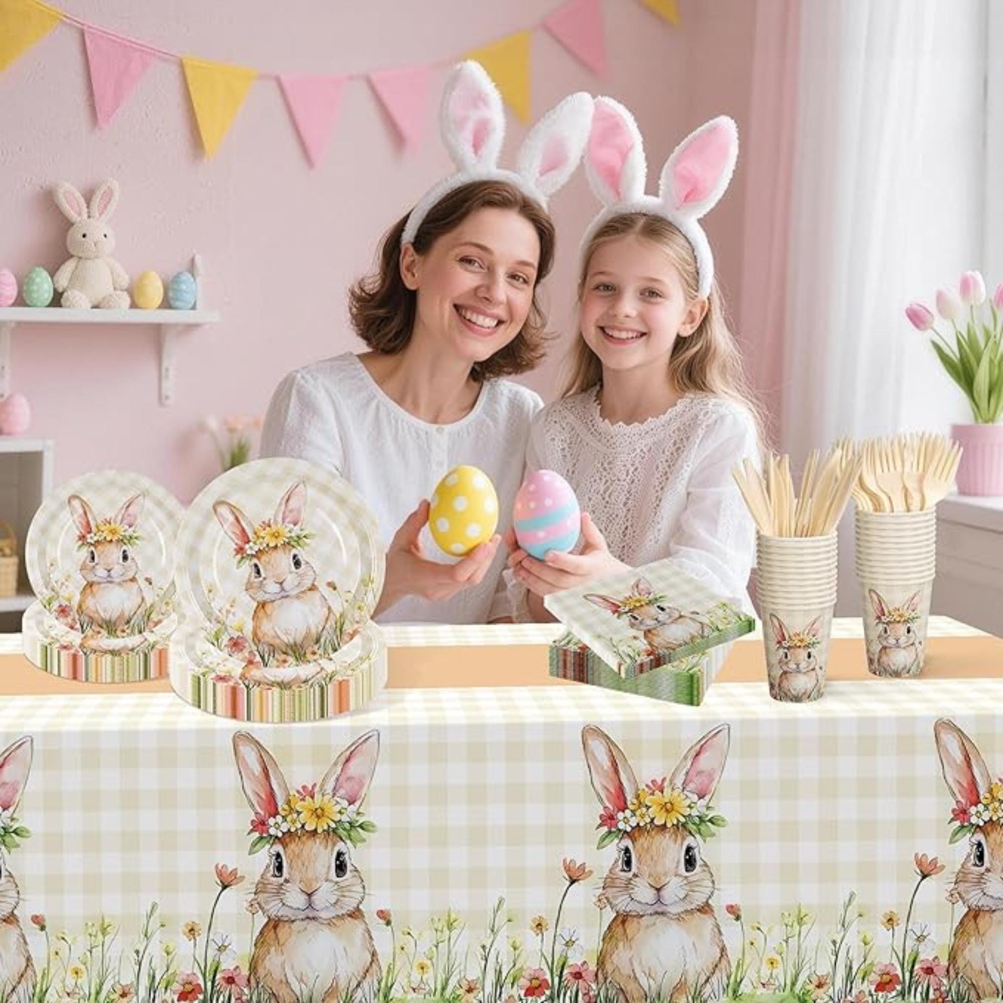 Easter Bunny Themed Disposable Tableware Set for 25 Guests