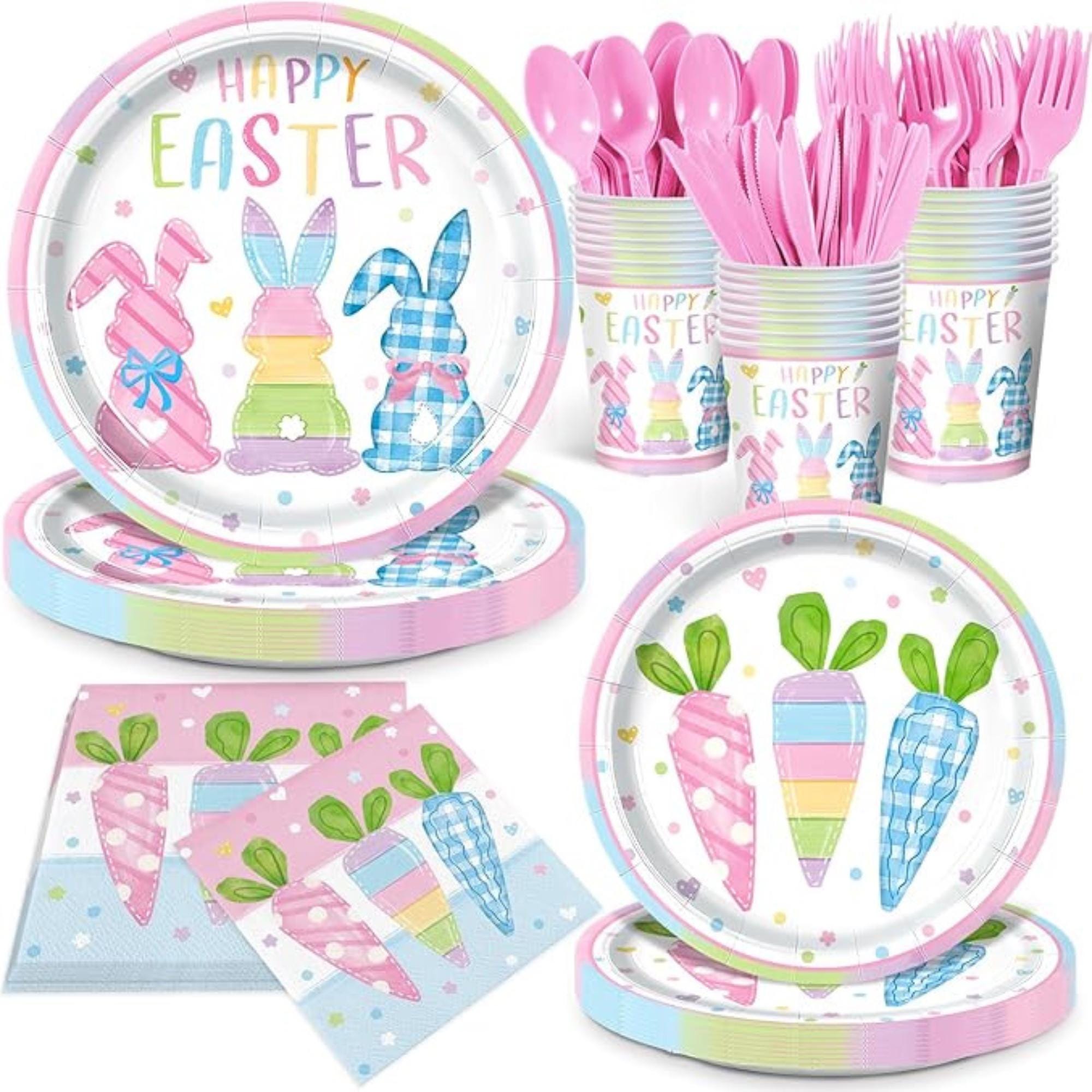 Easter Bunny Carrot Paper Plates and Napkins Set for 24 Guests