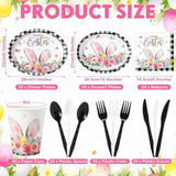 Easter Bunny Party Tableware Set: Buffalo Plaid Plates, Cups, Napkins, Cutlery for 50 Guests