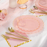 Pink Gold Scalloped Plastic Tableware Set: Plates, Cutlery, Cups for Parties