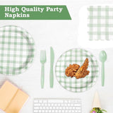 Sage Green Gingham Disposable Party Tableware Set for 24 Guests