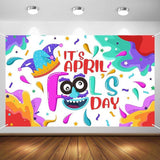 April Fools Day Banner: Colorful Jester Hat Party Backdrop Décor