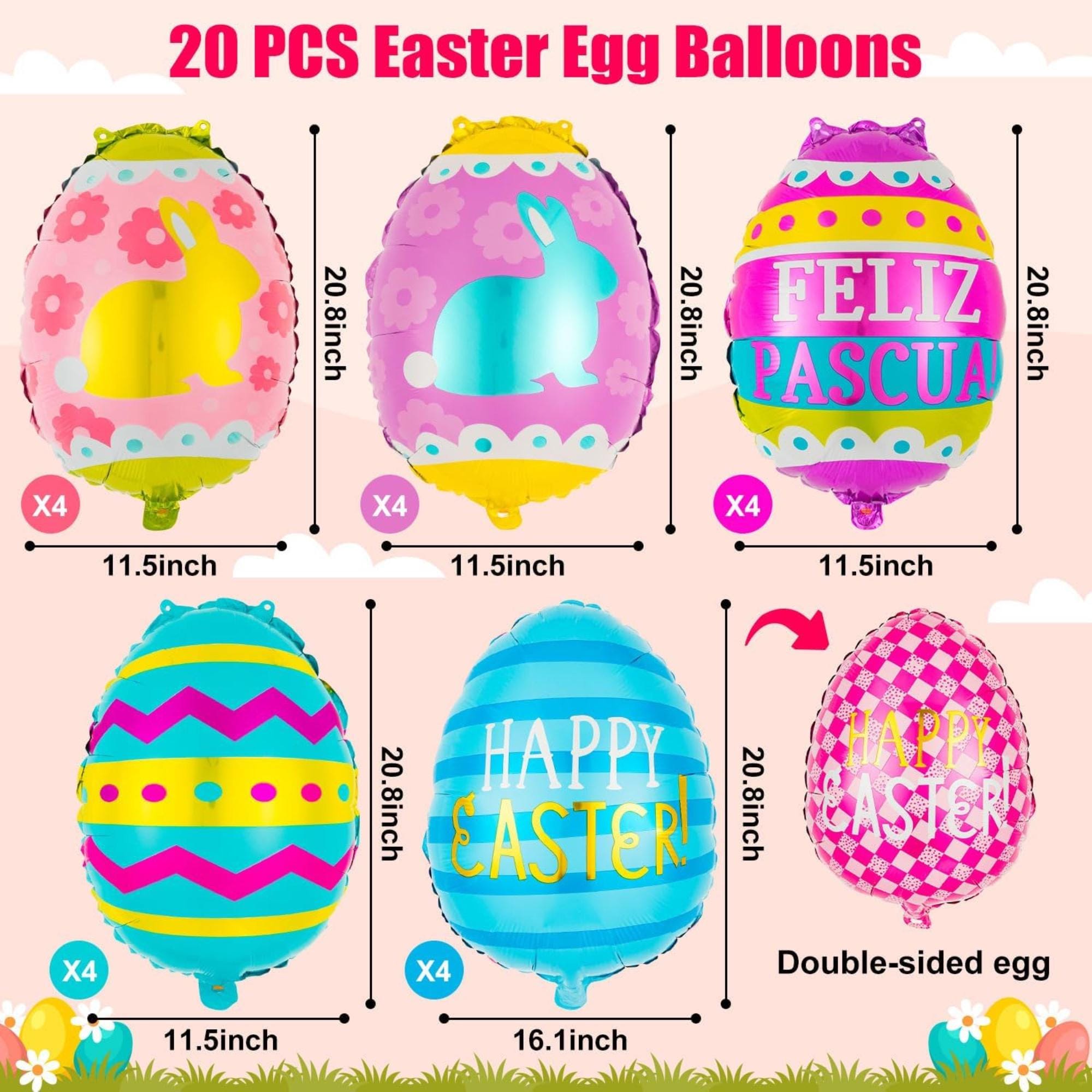 Easter Egg Balloons Set of 20 Happy Easter Foil Mylar Party Decor Supplies