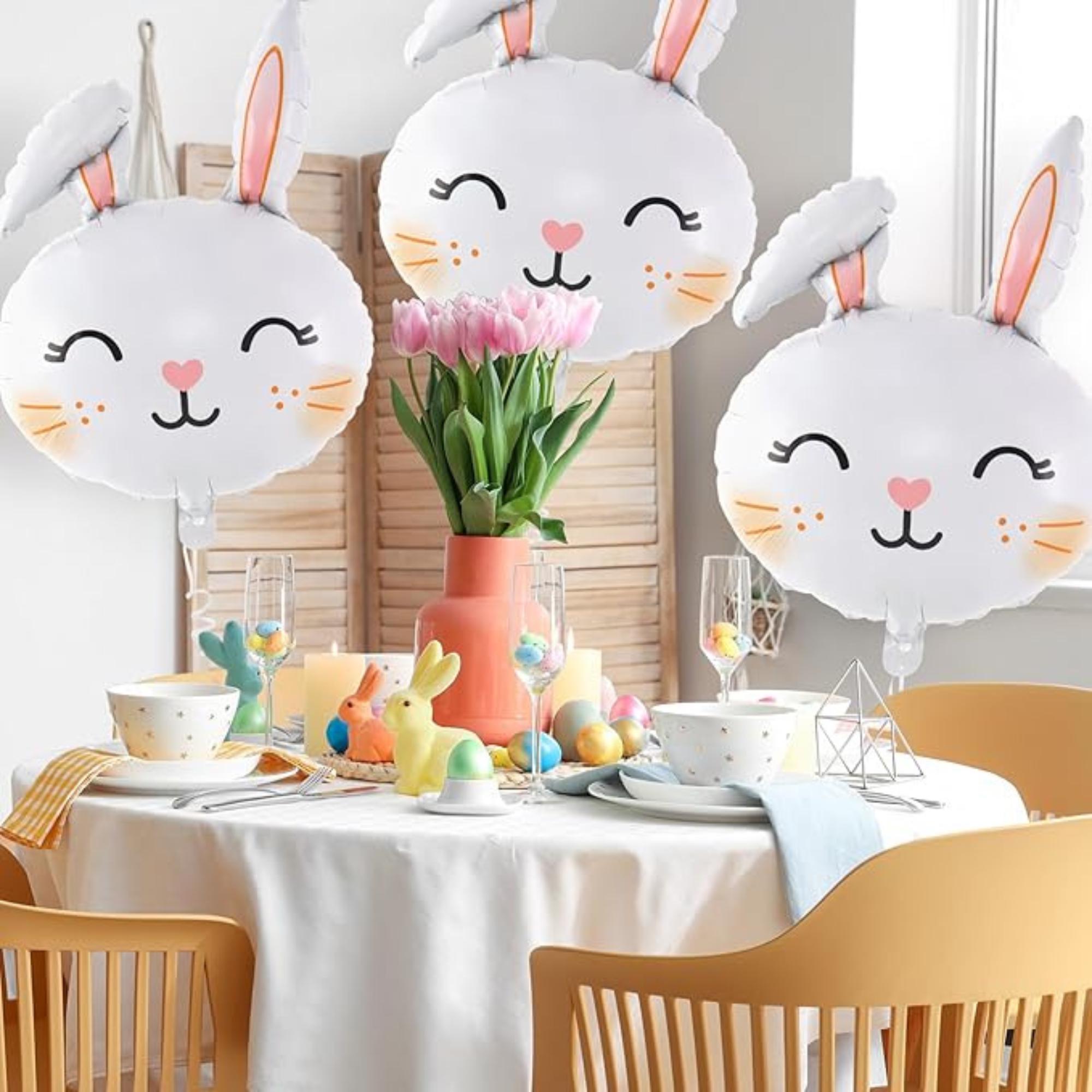 Easter Rabbit Balloons Set of 6 Giant White Bunny Head Foil Party Decor Supplies