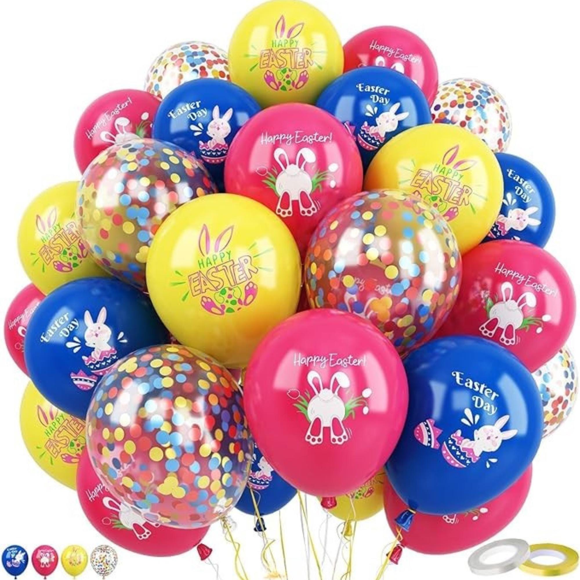 Happy Easter Balloons: Confetti, Bunny, Egg Party Decor (Set of 60)