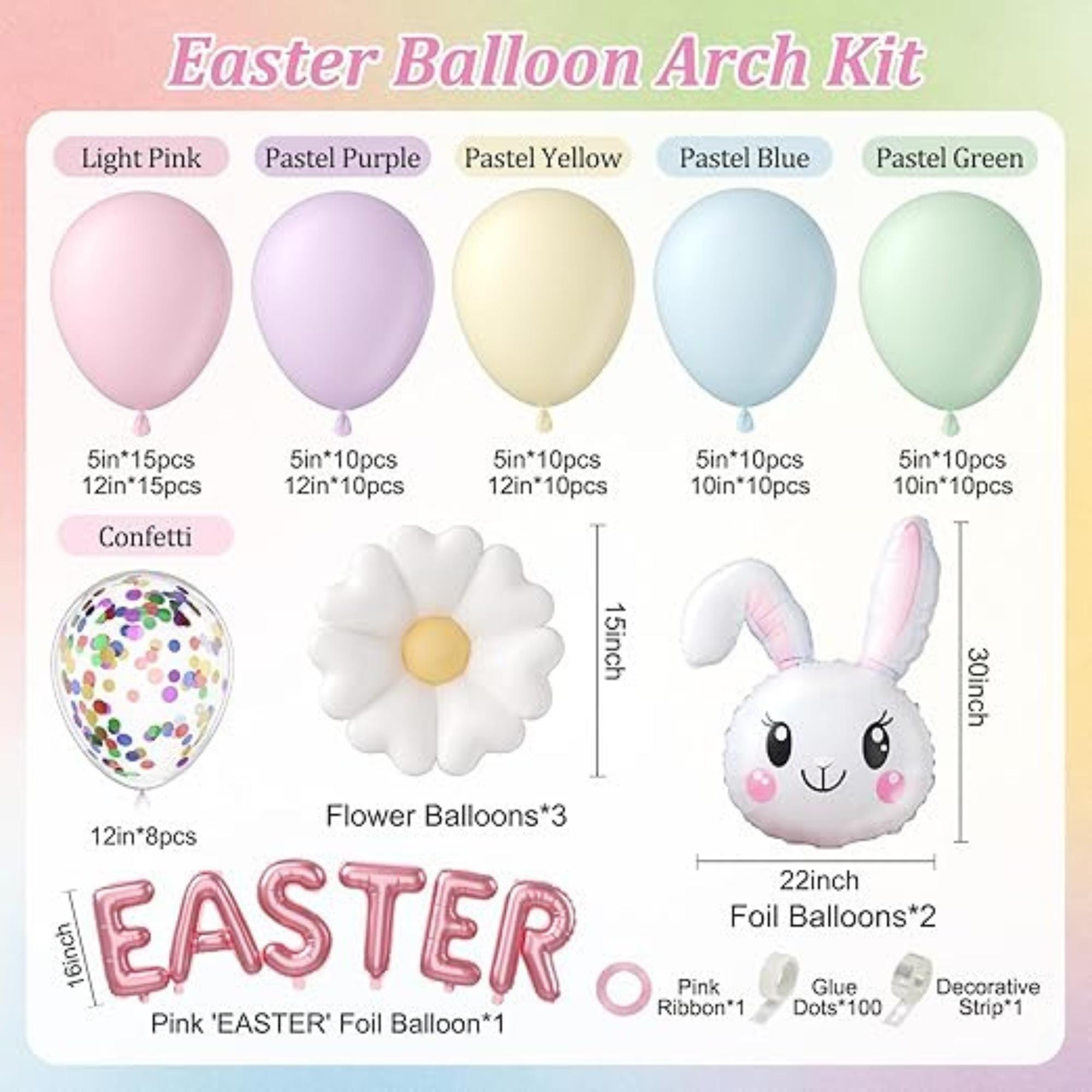 Easter Balloon Arch Kit Garland with Pastel Rainbow Balloons for Party Decor
