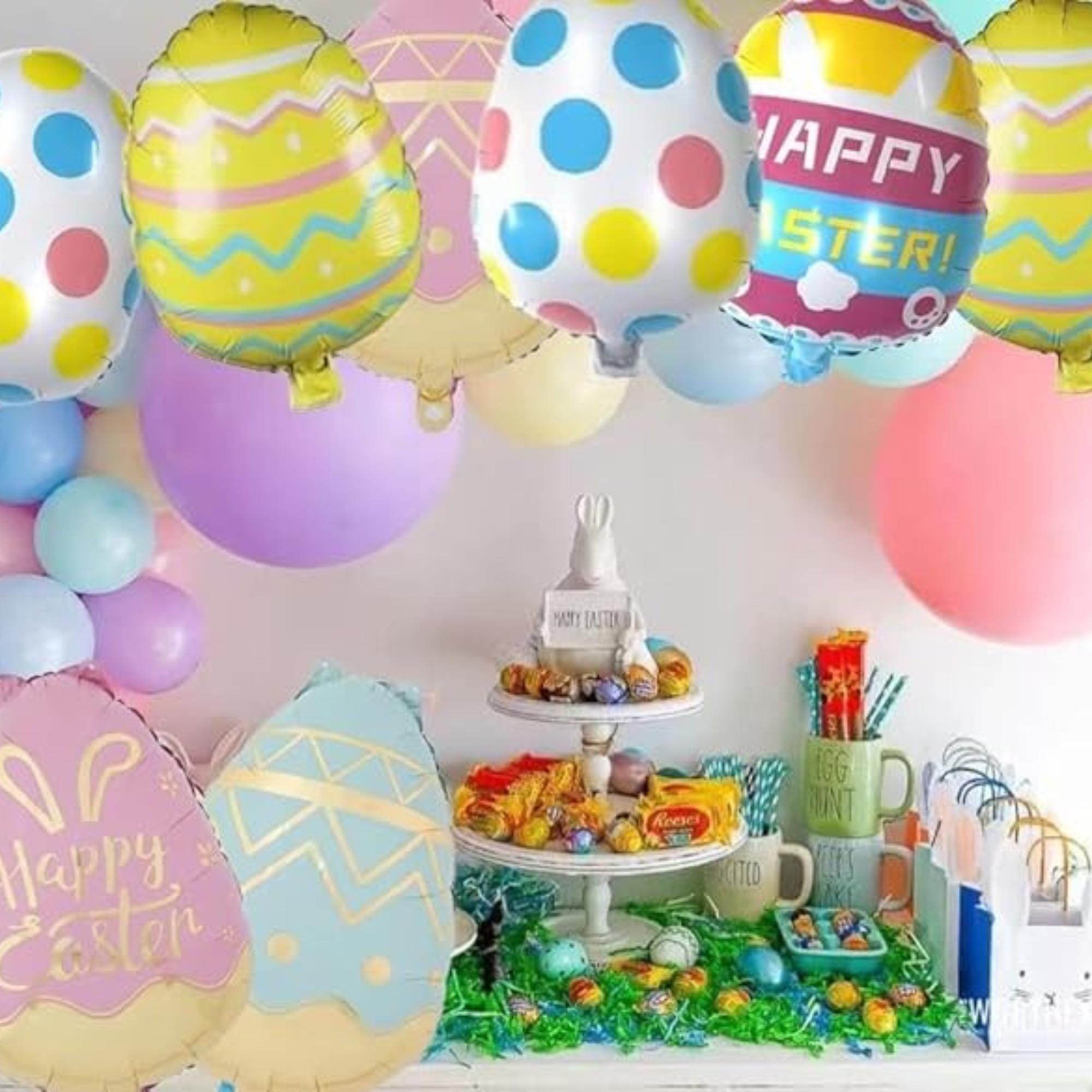 Easter Egg Balloons Set of 10 Happy Easter Bunny Foil Party Decor Supplies