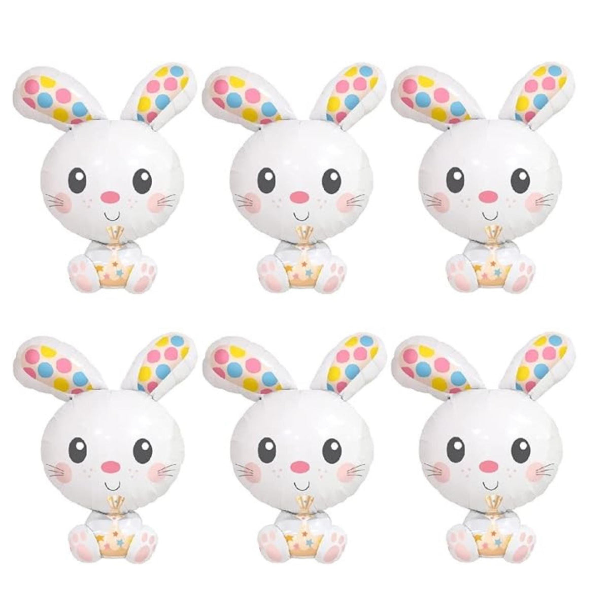 Easter Bunny Balloons Set of 6 Jumbo 28 Inch Spotted Rabbit Foil Party Decor
