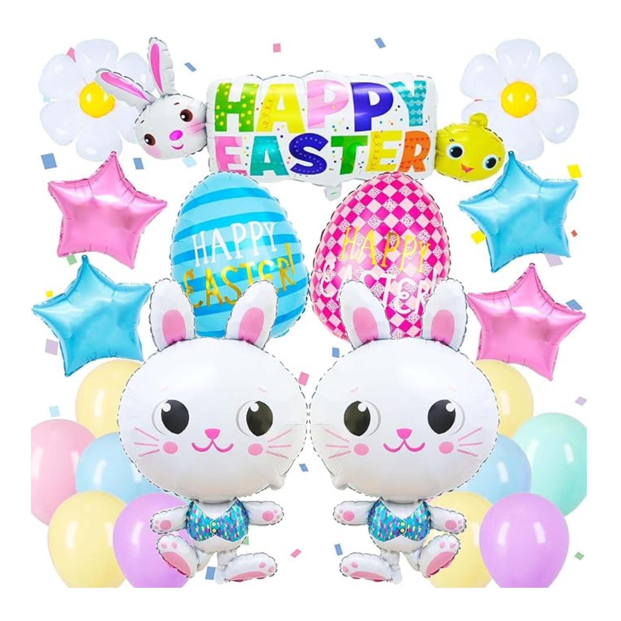 Happy Easter Bunny Balloons Set Colorful Egg Daisy Foil Party Decor Supplies