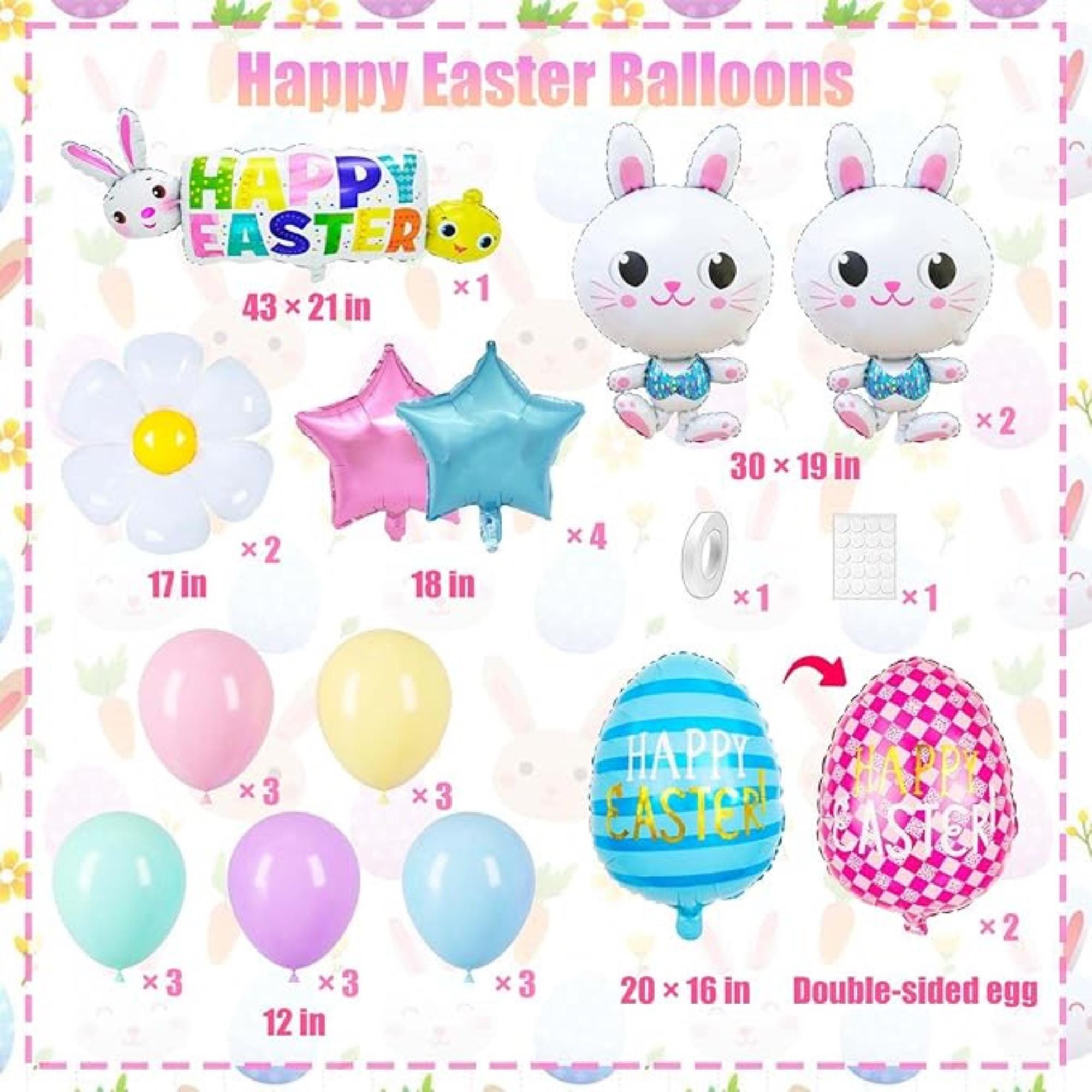 Happy Easter Bunny Balloons Set Colorful Egg Daisy Foil Party Decor Supplies