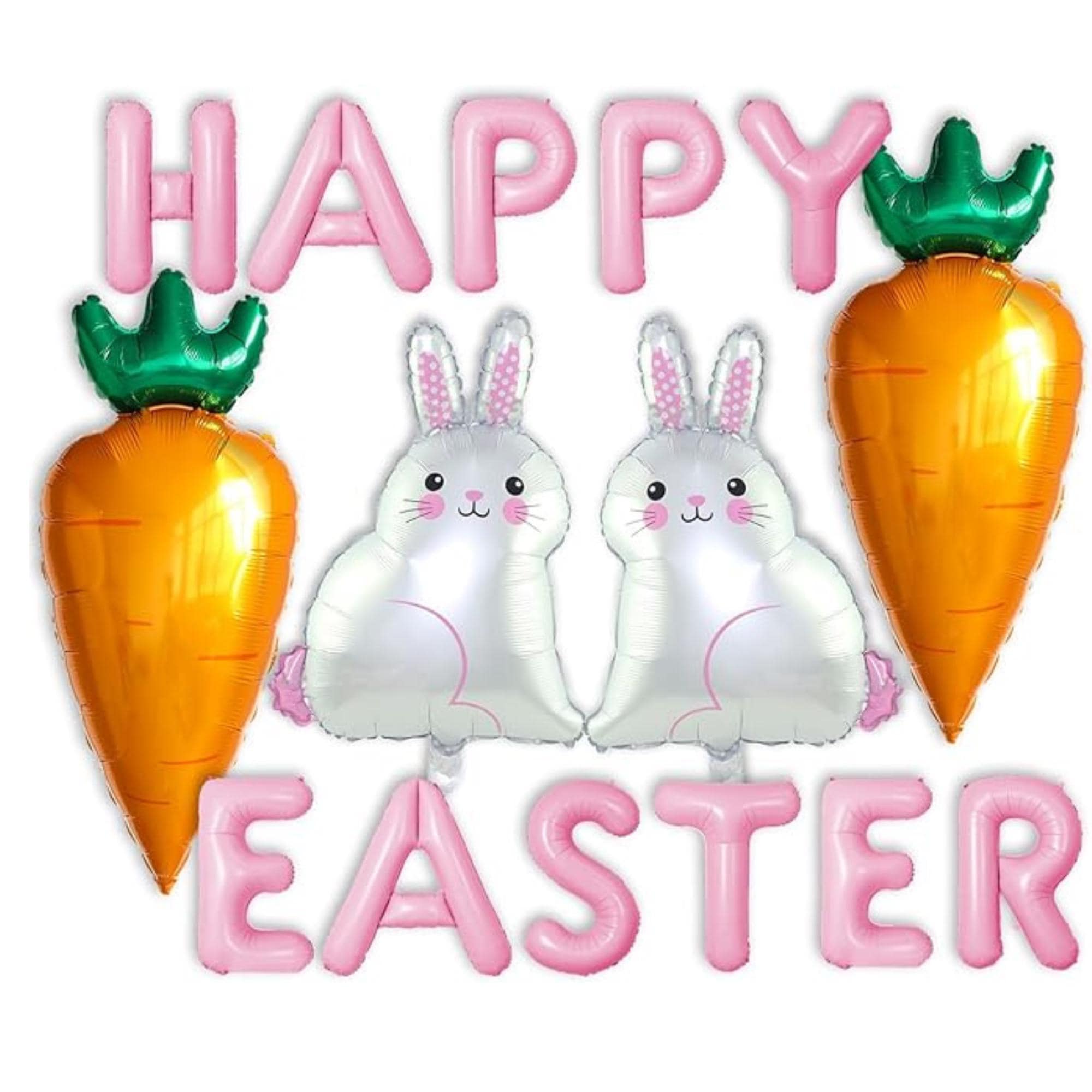 Pink Easter Balloons Set of 15 Bunny Rabbit Carrot Foil Party Decor Supplies