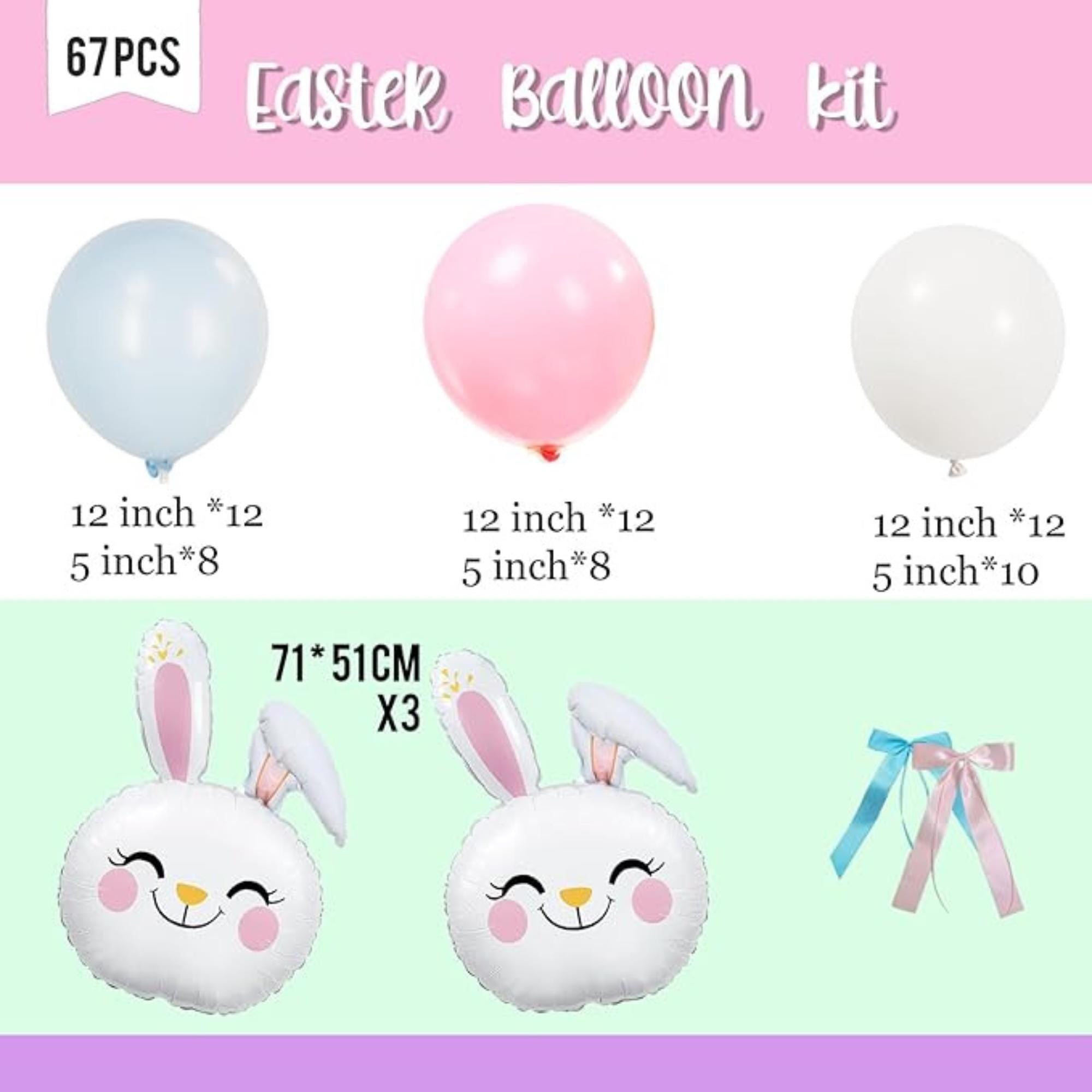Easter Bunny Balloons Blue Pink with 3 Rabbit Head Foil Party Decor Supplies
