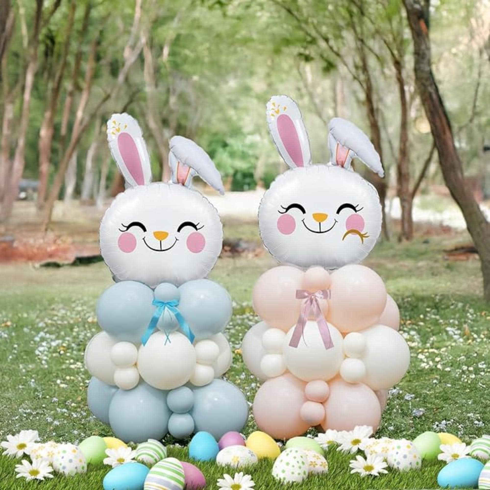 Easter Bunny Balloons Blue Pink with 3 Rabbit Head Foil Party Decor Supplies